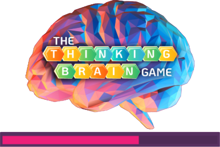 Brain with words 'thinking brain game' superimposed on top